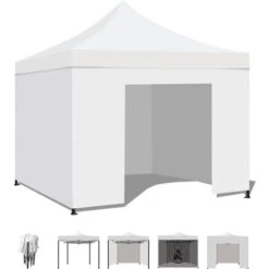 Taman Tenda / Gazebo Per Giardino 3X3 Impermeabile Tendone Pieghevole Per Fiere E Mercati Colore Bianco