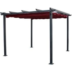 Gazebo Pergola Da Esterno Struttura In Acciaio Colore Burgundy, 3x3 M