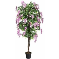 Albero Artificiale Con Fiori Glicine Pianta Artificiale Pianta Decorativa In Vaso Da Arredo Interno Ed Esterno, Rosa