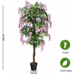 Albero Artificiale Con Fiori Glicine Pianta Artificiale Pianta Decorativa In Vaso Da Arredo Interno Ed Esterno, Rosa -Vendite VIDAXL 11536755 5