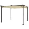 Outsunny Gazebo Pergola Da Giardino Parasole Retraibile Cornice Nera Tendale Beige, 350 X 350 X 230cm