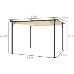 Outsunny Gazebo Pergola Da Giardino Parasole Retraibile Cornice Nera Tendale Beige, 350 X 350 X 230cm -Vendite VIDAXL 12003221 3