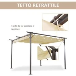 Outsunny Gazebo Pergola Da Giardino Parasole Retraibile Cornice Nera Tendale Beige, 350 X 350 X 230cm -Vendite VIDAXL 12003221 4