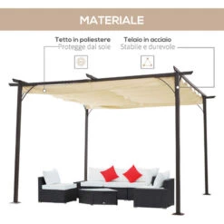 Outsunny Gazebo Pergola Da Giardino Parasole Retraibile Cornice Nera Tendale Beige, 350 X 350 X 230cm -Vendite VIDAXL 12003221 5