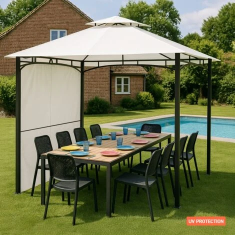 Gazebo 3,3x3,3 Metri Giardino Bar Veranda Mercato Pagoda Antigua Uv 5 Gazebo 3,3x3,3 Metri Giardino Bar Veranda Mercato Pagoda Antigua Uv - immagine 5