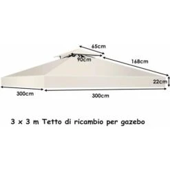 Tetto Di Ricambio Per Gazebo Da Giardino Copertura Di Ricambio Gazebo 3 X 3 M (Beige) -Vendite VIDAXL 12614227 5