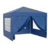 Gazebo 3x3m Con Teli Laterali In Blu Rimovibili, Pieghevoli E Con Finestra