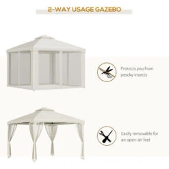 Outsunny Gazebo Da Giardino Con Paletti E Corde Doppio Tetto Zanzariera Pareti Laterali Beige 295 X 295 X 263 Cm -Vendite VIDAXL 17718686 4
