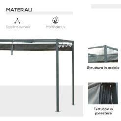 Outsunny Gazebo Pergola Con Telo Scorrevole Per Esterni, 298 X 213 X 222 Cm -Vendite VIDAXL 18495368 4