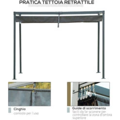 Outsunny Gazebo Pergola Con Telo Scorrevole Per Esterni, 298 X 213 X 222 Cm -Vendite VIDAXL 18495368 5