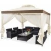 COSTWAY Gazebo Da Giardino Con Zanzariera 3 X 3 M, Struttura In Acciaio E 4 Tendine Poliestere Laterali, Beige