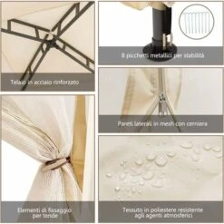 COSTWAY Gazebo Da Giardino Con Zanzariera 3 X 3 M, Struttura In Acciaio E 4 Tendine Poliestere Laterali, Beige -Vendite VIDAXL 19907656 3