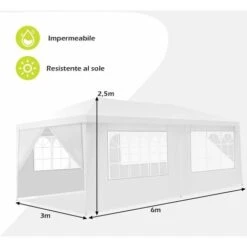COSTWAY Gazebo Da Giardino 3 X 6 M, Tendone Per Feste Con 4 Tende Laterali Rimovibili E 2 Porte Con Cerniera, Con Borsa Di Trasporto, Impermeabile Protezione UV -Vendite VIDAXL 19907664 4