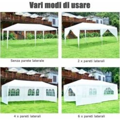COSTWAY Gazebo Da Giardino 3 X 6 M, Tendone Per Feste Con 4 Tende Laterali Rimovibili E 2 Porte Con Cerniera, Con Borsa Di Trasporto, Impermeabile Protezione UV -Vendite VIDAXL 19907664 5