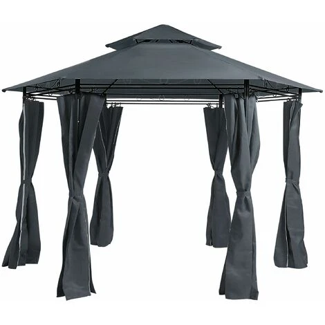 Gazebo Da Giardino Esagonale Acciaio E Tessuto Grigio Protezione Solare Portel 1 Gazebo Da Giardino Esagonale Acciaio E Tessuto Grigio Protezione Solare Portel
