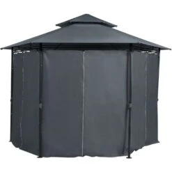 Gazebo Da Giardino Esagonale Acciaio E Tessuto Grigio Protezione Solare Portel 8 Gazebo Da Giardino Esagonale Acciaio E Tessuto Grigio Protezione Solare Portel -Vendite VIDAXL 23753986 4