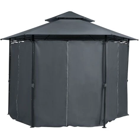 Gazebo Da Giardino Esagonale Acciaio E Tessuto Grigio Protezione Solare Portel 4 Gazebo Da Giardino Esagonale Acciaio E Tessuto Grigio Protezione Solare Portel - immagine 4