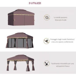 Outsunny Gazebo Da Giardino Con Doppio Tetto E Zanzariera In Poliestere, Caffè, 2.9x3.9m -Vendite VIDAXL 28944229 4