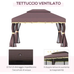 Outsunny Gazebo Da Giardino Con Doppio Tetto E Zanzariera In Poliestere, Caffè, 2.9x3.9m -Vendite VIDAXL 28944229 5