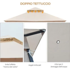 Outsunny Gazebo Da Giardino Con Doppio Tettuccio In Metallo E Poliestere, Beige, 3x3m -Vendite VIDAXL 28944633 3