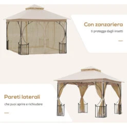 Outsunny Gazebo Da Giardino Con Doppio Tettuccio In Metallo E Poliestere, Beige, 3x3m -Vendite VIDAXL 28944633 5