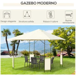 Outsunny Tendone Gazebo Da Giardino Bianco In Metallo 3x3m -Vendite VIDAXL 28944831 4
