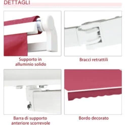 Outsunny Tenda Da Sole Per Esterno Avvolgibile A Parete Impermeabile In Poliestere, Rosso Bordeaux 3x2.5m 9 Outsunny Tenda Da Sole Per Esterno Avvolgibile A Parete Impermeabile In Poliestere, Rosso Bordeaux 3x2.5m -Vendite VIDAXL 28945073 5