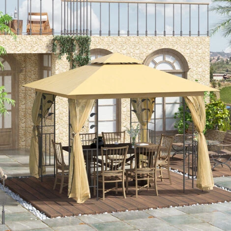 Outsunny Gazebo Da Giardino Con Doppio Tettuccio, 3x3m 2 Outsunny Gazebo Da Giardino Con Doppio Tettuccio, 3x3m - immagine 2