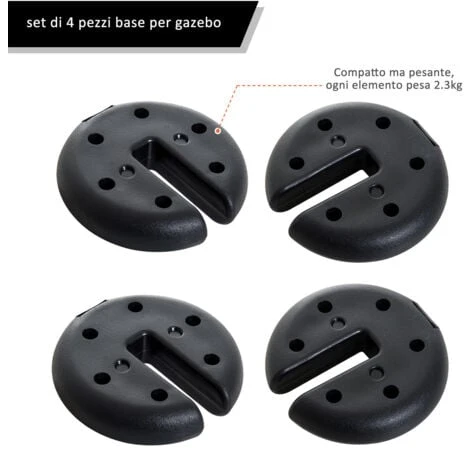 Outsunny Base Per Gazebo 4 Pezzi Riempito Con Cemento 2.3kg, 20x4.5cm 2 Outsunny Base Per Gazebo 4 Pezzi Riempito Con Cemento 2.3kg, 20x4.5cm - immagine 2
