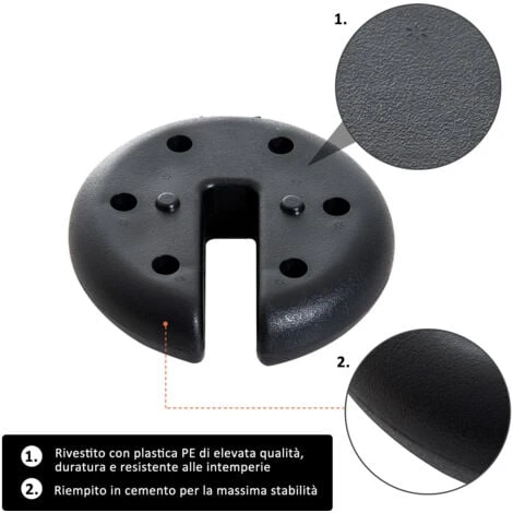 Outsunny Base Per Gazebo 4 Pezzi Riempito Con Cemento 2.3kg, 20x4.5cm 3 Outsunny Base Per Gazebo 4 Pezzi Riempito Con Cemento 2.3kg, 20x4.5cm - immagine 3