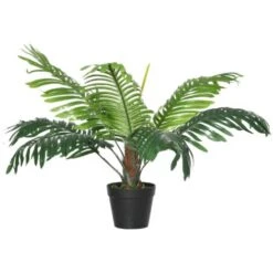 Outsunny Palma In Plastica Decorativa, Pianta Tropicale Finta Con Vaso