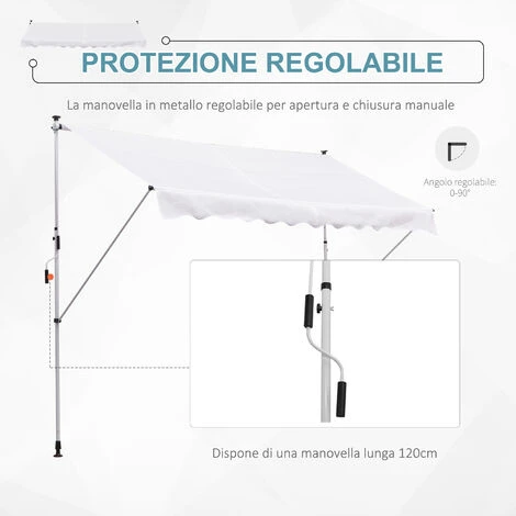 Outsunny Tenda Da Sole A Muro Con Pali Di Supporto Bianca 300x150cm 4 Outsunny Tenda Da Sole A Muro Con Pali Di Supporto Bianca 300x150cm - immagine 4