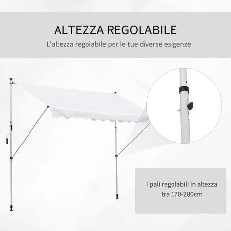 Outsunny Tenda Da Sole A Muro Con Pali Di Supporto Bianca 300x150cm 5 Outsunny Tenda Da Sole A Muro Con Pali Di Supporto Bianca 300x150cm - immagine 5