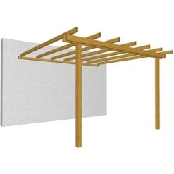 Pergola Addossata Gazebo Pino Massello Impregnato Cm.400x300 - Losa