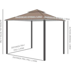 Outsunny Gazebo Da Giardino 3x3m Con Zanzariera, Tetto A 2 Livelli In Poliestere Struttura In Metallo Marrone -Vendite VIDAXL 29444136 3