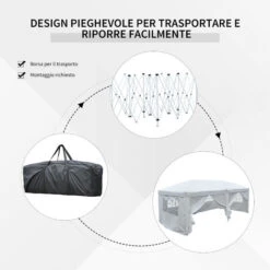 Outsunny Gazebo Pieghevole Da Giardino Con 6 Pannelli Laterali, Bianco, 6x3x2.55m -Vendite VIDAXL 29807977 4