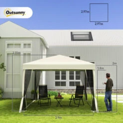 Outsunny Gazebo Impermeabile Con Pareti Rimovibili Struttura In Acciaio E Copertura Oxford, Crema, 3x3m -Vendite VIDAXL 29808553 3