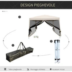 Outsunny Gazebo Impermeabile Con Pareti Rimovibili Struttura In Acciaio E Copertura Oxford, Crema, 3x3m -Vendite VIDAXL 29808553 4