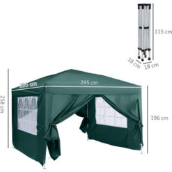 Outsunny Gazebo Impermeabile Con Pannelli Laterali Pieghevole 3x3m, Verde -Vendite VIDAXL 29808713 3