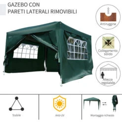 Outsunny Gazebo Impermeabile Con Pannelli Laterali Pieghevole 3x3m, Verde -Vendite VIDAXL 29808713 4