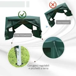 Outsunny Gazebo Impermeabile Con Pannelli Laterali Pieghevole 3x3m, Verde -Vendite VIDAXL 29808713 5