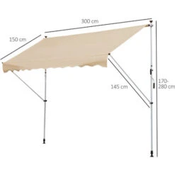 Outsunny Tenda Da Sole Avvolgibile Autoportante Beige 300×150cm -Vendite VIDAXL 29808716 3