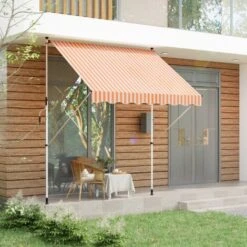 Outsunny Tenda Da Sole A Muro Con Pali Di Supporto, Bianco E Giallo, 300x150cm -Vendite VIDAXL 29808731 3