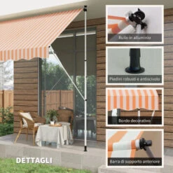 Outsunny Tenda Da Sole A Muro Con Pali Di Supporto, Bianco E Giallo, 300x150cm -Vendite VIDAXL 29808731 4