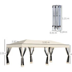 Outsunny Gazebo Pieghevole In Acciaio Con Zanzariere Impermeabili In Polietilene, Beige, 3x6m -Vendite VIDAXL 29808842 3
