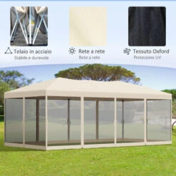 Outsunny Gazebo Pieghevole In Acciaio Con Zanzariere Impermeabili In Polietilene, Beige, 3x6m -Vendite VIDAXL 29808842 4