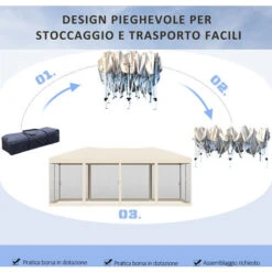 Outsunny Gazebo Pieghevole In Acciaio Con Zanzariere Impermeabili In Polietilene, Beige, 3x6m -Vendite VIDAXL 29808842 5