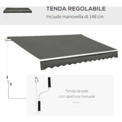 Outsunny Tenda Da Sole Per Esterno A Bracci Con Manovella 3.5x2.5m Grigio -Vendite VIDAXL 29968016 4