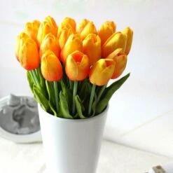 10 Splendido Bouquet Di Tulipani Artificiali In PU Con Tocco Realistico Con Stelo - Arancio 7 10 Splendido Bouquet Di Tulipani Artificiali In PU Con Tocco Realistico Con Stelo - Arancio -Vendite VIDAXL 30556044 3