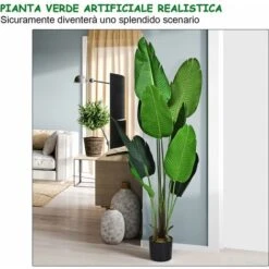 COSTWAY Palma Tropicale Artificiale In Vaso, Tronco Resistente Foglie Realistiche, Da Interno Ed Esterno, Pianta Artificiale 160cm -Vendite VIDAXL 30679983 3
